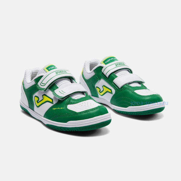 TPJS2615INV_2 Футзалки Joma TOP FLEX IN JR (бело-зеленые)
