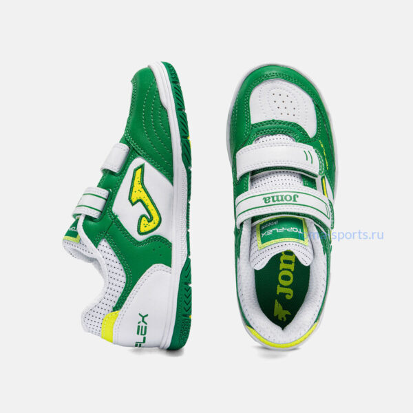 TPJS2615INV_4 Футзалки Joma TOP FLEX IN JR (бело-зеленые)